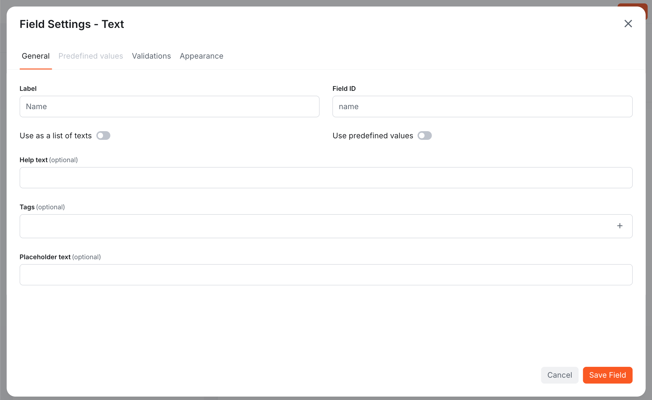 Field settings - General tab